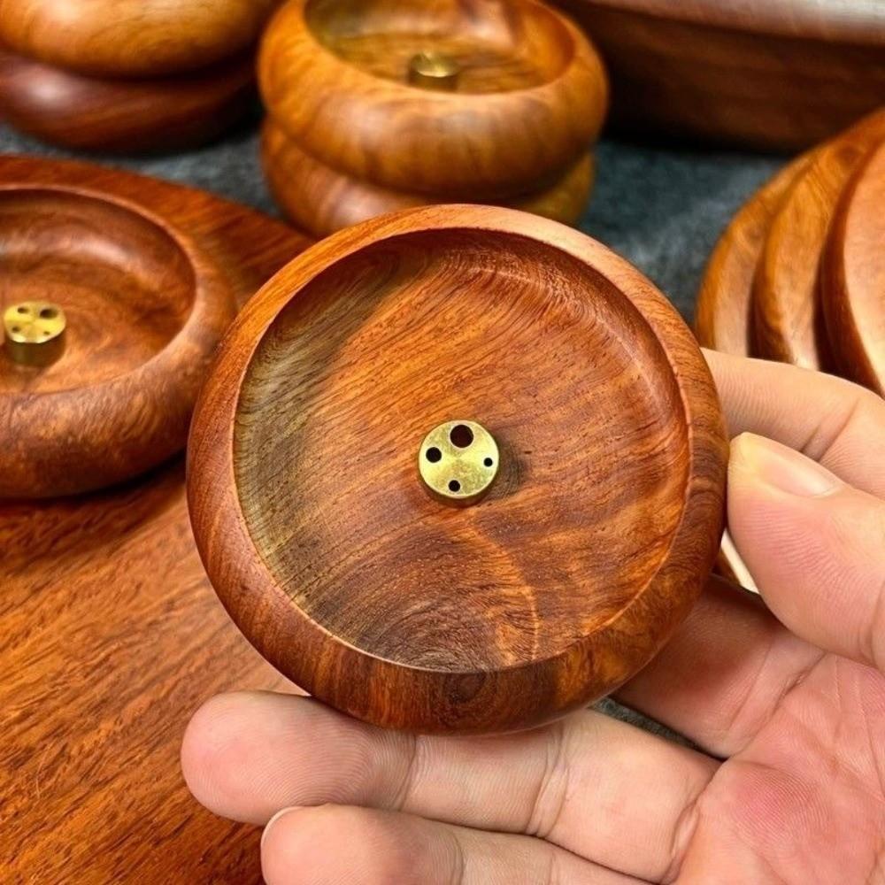 4 Holes Wooden Incense Holder Solid Wood Handcrafted Stick Holder Smooth Polished Retro Bowl Shape Censer Desktop Decor