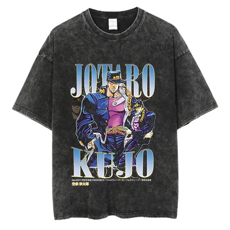 Vintage Washed JoJo Bizarre Adventure Anime Print Arrival Pure  Cotton Clothing Fashion Mens Tshirts