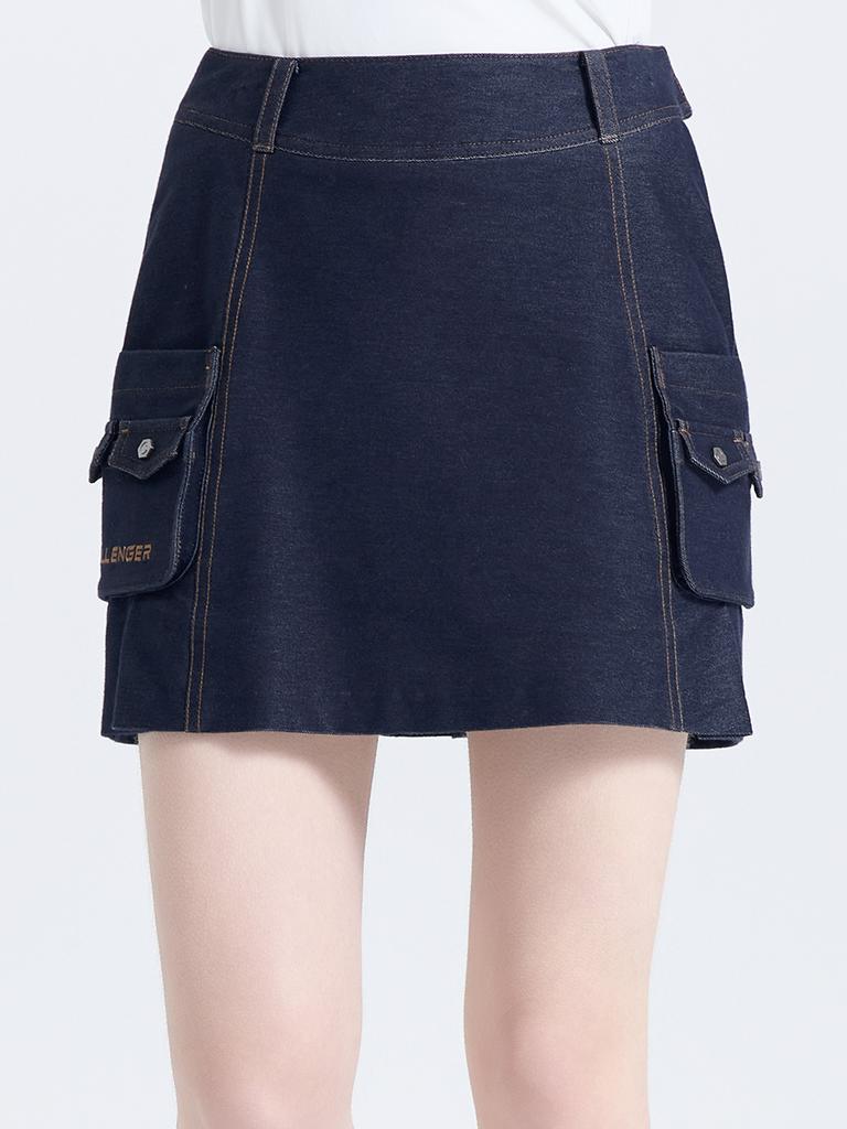 CHALLENGER Women'S Denim-Like Stitch Cargo Pocket Culottes Navy