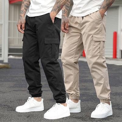 Men's Spring and Autumn Casual Trousers, Drawstring Drawstring Feet, Multi-pocket Overalls