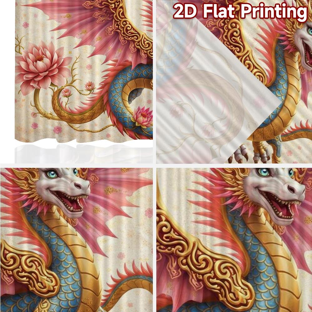 2D FLAT PRINTING 2pcs Curtains (Without Rod) Dragon with Butterflies Creative Modern Curtains Durable 100% Polyester Fabric
