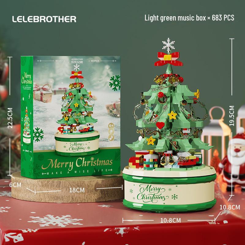 Cutie muzicală cu brad de Crăciun compatibilă LEGO: Jucărie de construcție educativă luminoasă pentru copii, perfectă ca ornament de ziua de naștere