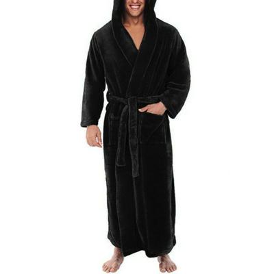Abito da notte da uomo in morbido pile corallo tinta unita con tasche lunghe da bagno