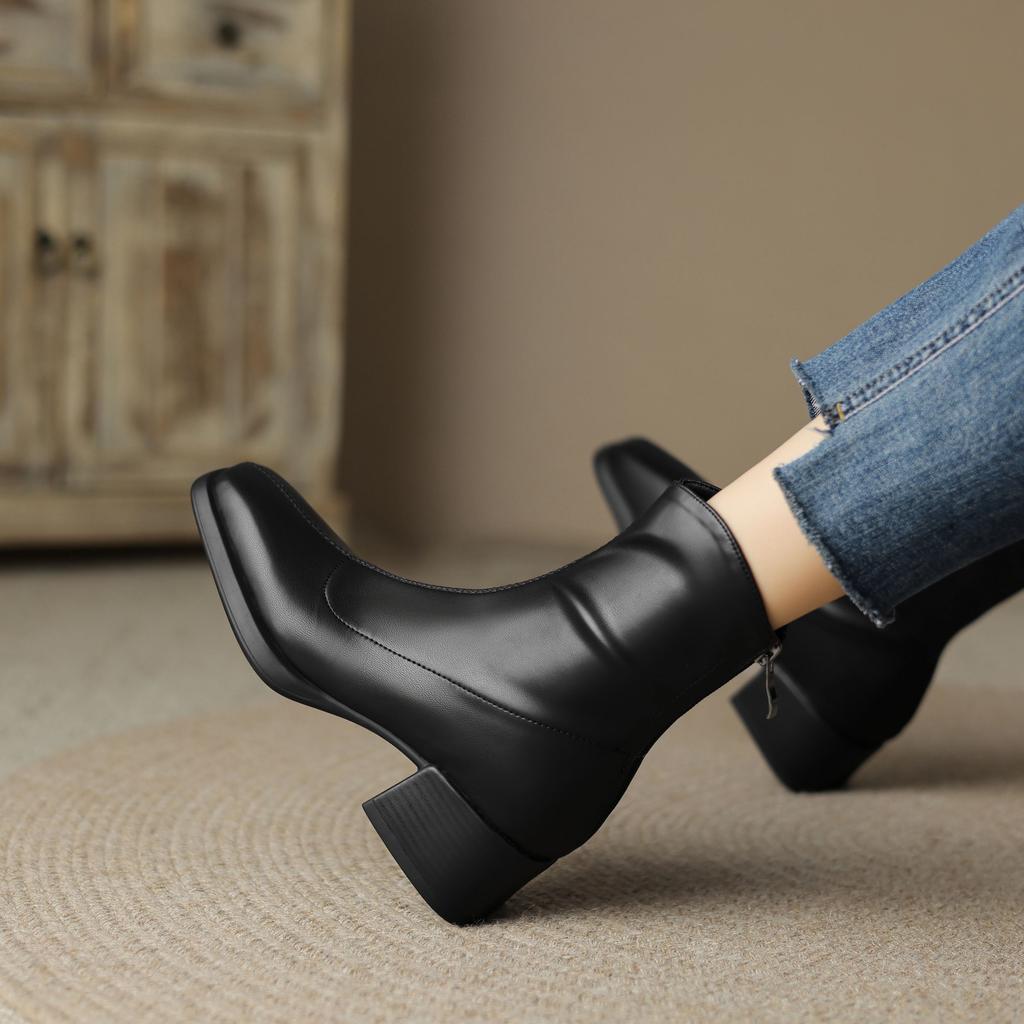 Krazing Pot Mikrofaser Herbst Winter Schuhe Dicke Mittelhohe Absätze Größe 43 Chelsea Boots Aprikose Reißverschluss Stiefeletten