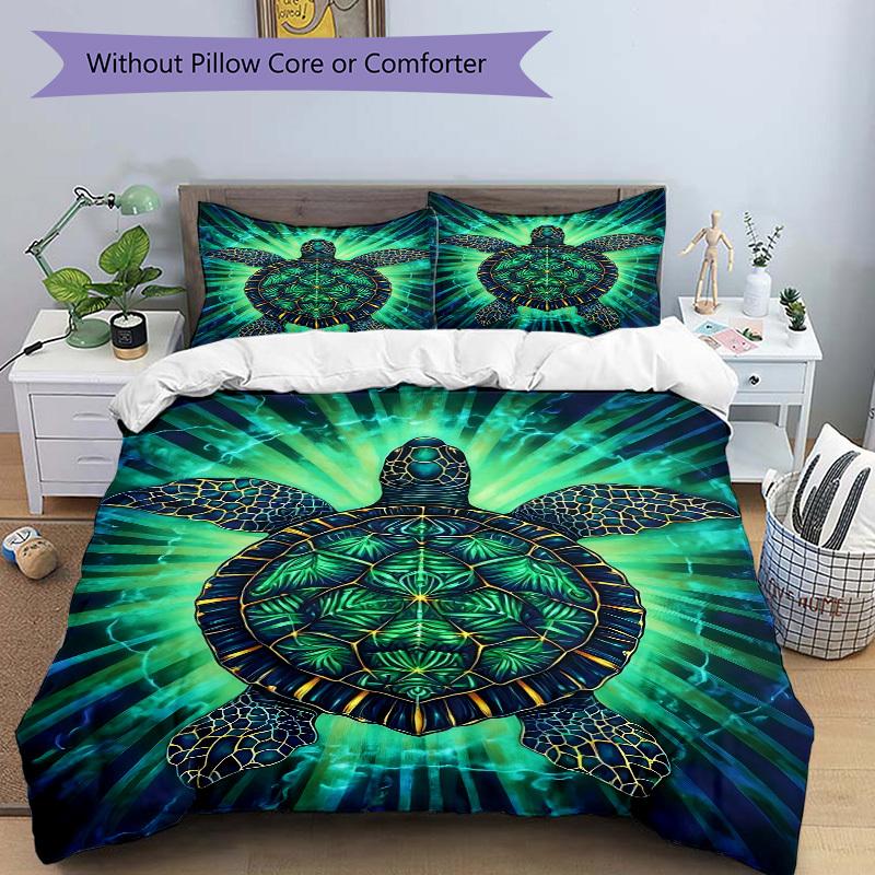 3pcs Turtle Artwork Duvet Cover Set - Machine Washable, Includes 1 Cover and 2 Pillowcases, No Core Included yy251013058
