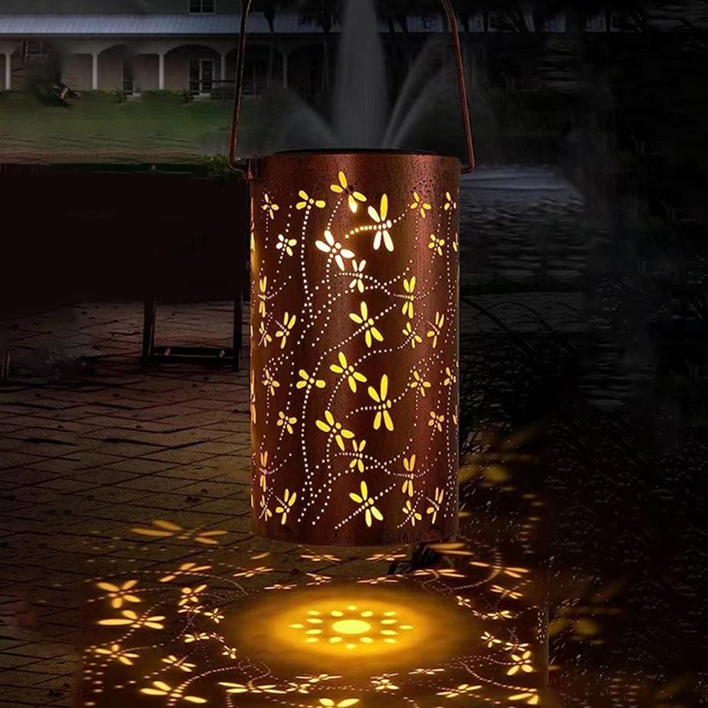 Solar Hanging Light Dragonfly Hollow Light IP65 Waterproof Solar Lantern Auto On/Off Decorative Solar Lights for Backyard Porch