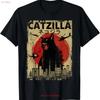 Vintage Catzilla T Shirt Funny Kitten And Cat Lover for Dad Mom Dau Vintage Washed Unisex Fashion Graphic Soft Casual