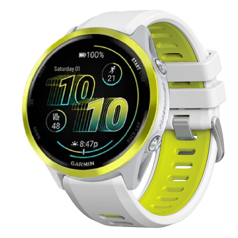 22mm Flat Head Silicone Watch Band for Garmin Forerunner 570, 47mm Two-Tone Strap