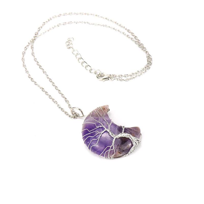 Amethyst Moon Tree of Life Crystal Pendant Necklace N512