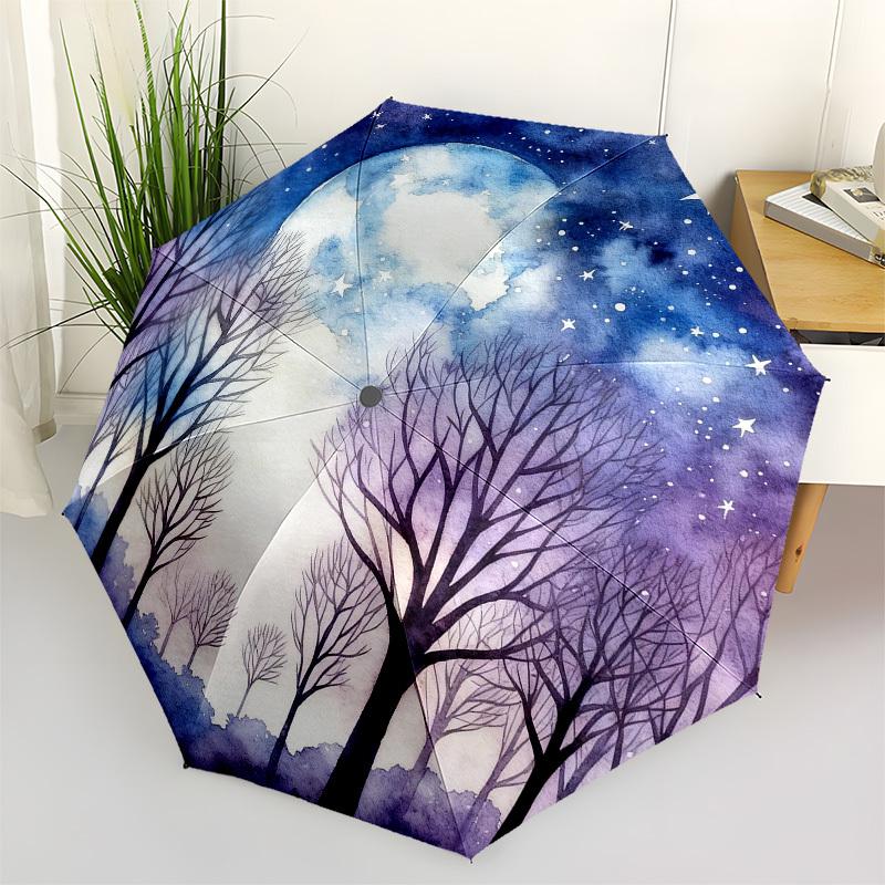 1pc Moonlit Forest Automatic Folding Umbrella, Heavy Duty 8 Rib Iron Frame, Suitable for Travel, Daily Use, Birthday, Decor Gift 39