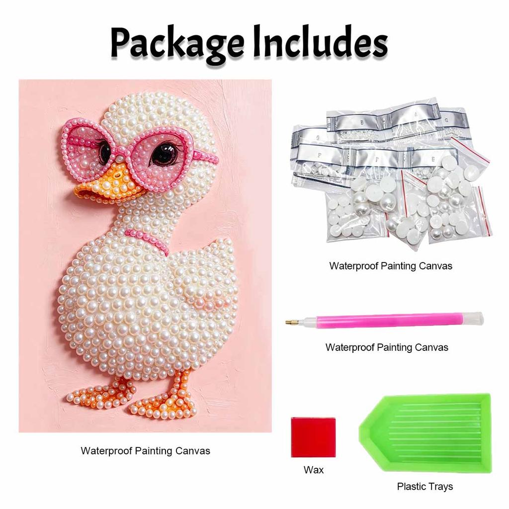 DIY Frameless Pearl Art Painting Kit Cute Duck Wearing Pink Glasses 3D Sparkling Bead Canvas Gift for Craft Lovers Decor