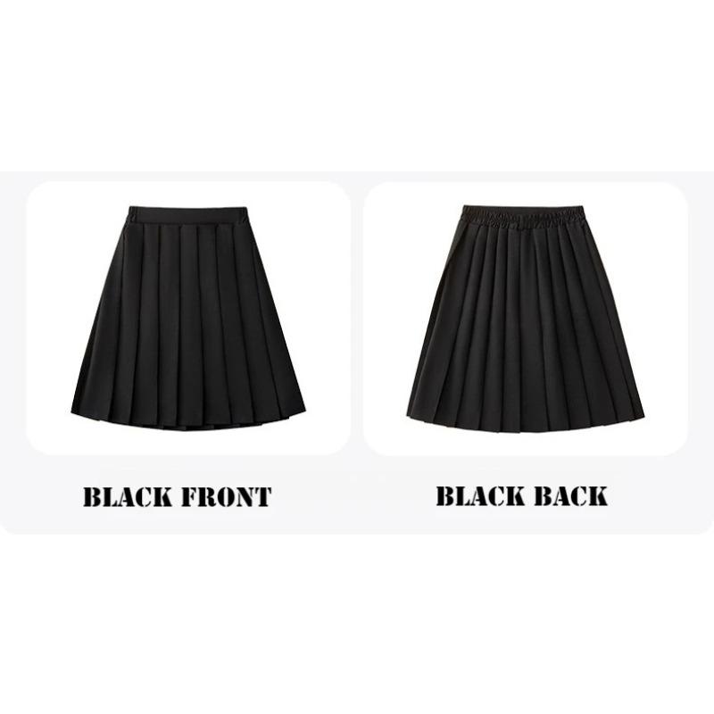 Anti-wrinkle Kids Girls Pleated Skirt Solid Color Midi Length Preppy Style Versatile Casual School Skirt for Girls Daily Wear