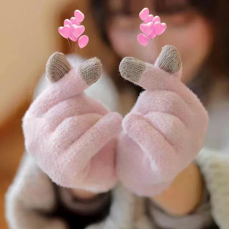 Kawaii Knitted Gloves Cute Cartoon Embroidered Bear Touchscreen Glove for Women Autumn Winter Warm Shopping Knit Soft Gloves