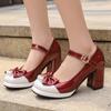 Spring sweet bow high heel color matching one-button Mary Jane shoes