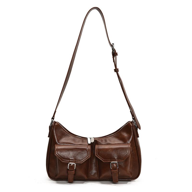 

Korean Trendy Retro Minimalist Textured Shoulder Crossbody Bag for Women коричневий