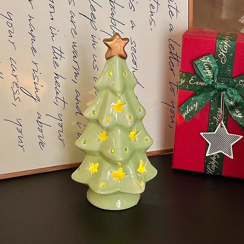 Christmas Gift Ceramic Transparent Christmas Tree Night Light Cute Ceramic Star Christmas Tree Night Light Decoration Ornament