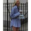 Mid-Length Shirts Loose Stripe Patchwork Shirt Dress Striped Mid Length Shirt