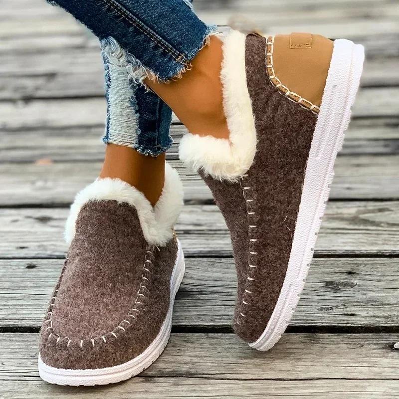Women's Boots 2025 Hot Selling New Item Women's Winter Round Head Plush Warm Short Tube Flat Bottom Snow Boots Plus Size 43