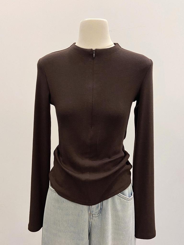 Women's Elegant Stand-Up Collar Spicy Girl Half-Zip Brushed Warm Long Sleeve Top for Autumn/Winter