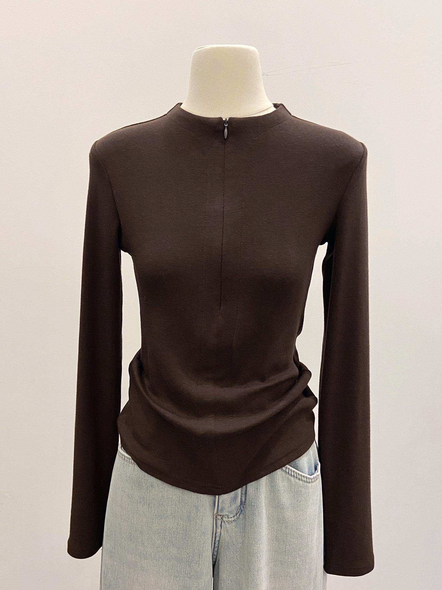 Women s Elegant Stand-Up Collar Spicy Girl Half-Zip Brushed Warm Long Sleeve Top for Autumn/Winter Extra Large коричневый