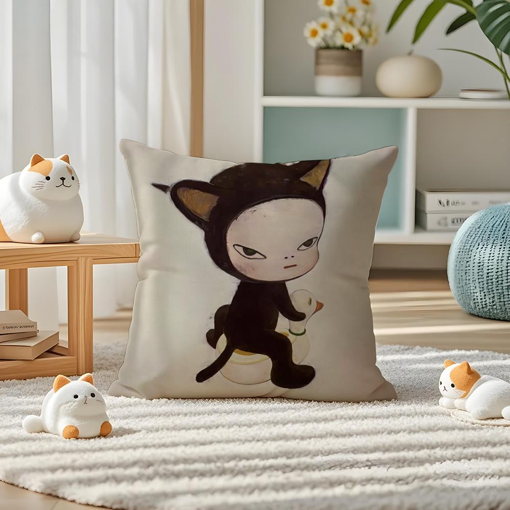 Yoshitomo Nara Pillow Case Silky Elegant Comfort Sofa Bed Invisible Zipper