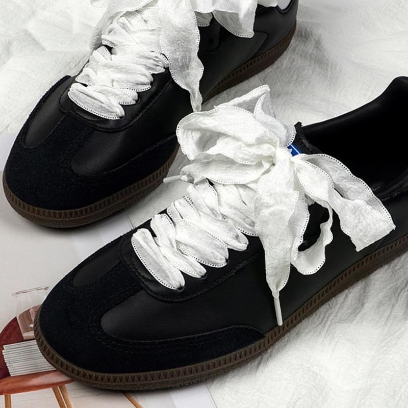 Decorative Footwear Laces 140cm/55.12in Flat Fabric Ruffle Ribbons for Canvas Footwear and Daily Outfit Styling Pair