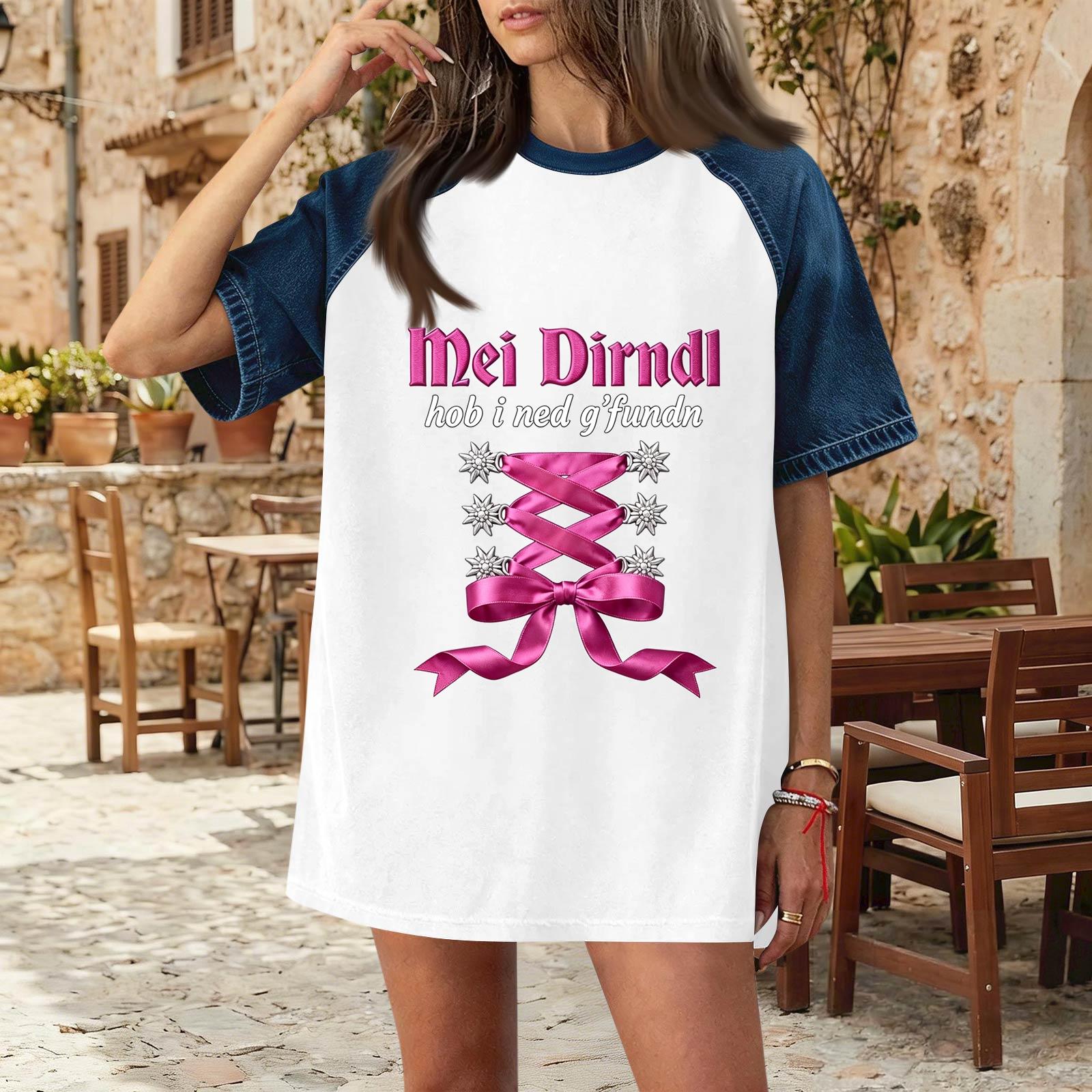 

Casual Women Denim Patchwork Oktoberfest Print Top Comfortable Short Sleeve T Shirt Loose Fit Fashionable Design XXL белый