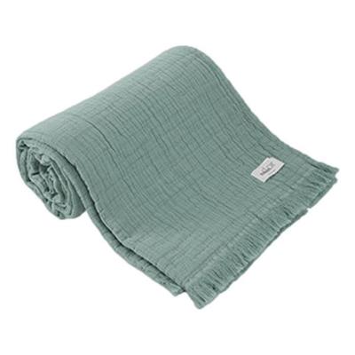 Plaid À Franges "Brehat" Gaze De Coton Stonewashed Toison D'or - 125x180 - Brehat Lichen