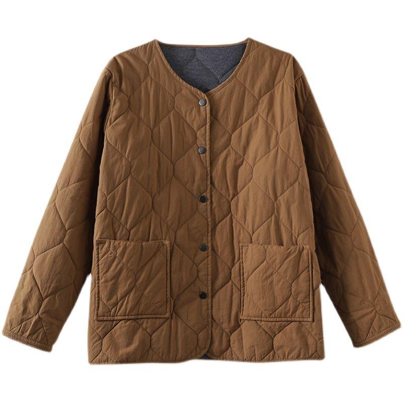 Mom's Winter Lightweight Cotton Jacket Korean Edition Cotton Jacket Loose Large Thick Round Neck Cotton Jacket for Women