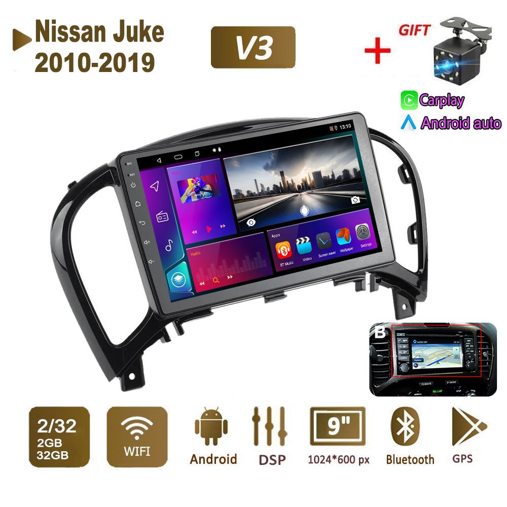 Android-ის მანქანის რადიო სტერეო Nissan Juke-სთვის 2010-2019 GPS ნავიგაცია 2DIN 4 ბირთვი მულტიმედიური პლეერი 4+64GB Carplay ავტორადიო