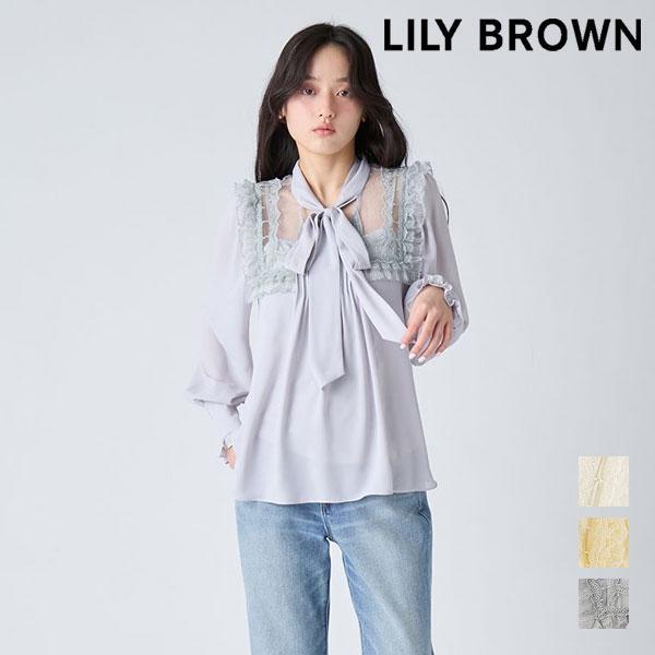 New item 10% OFF LILY BROWN Tops 26 Spring/Summer Vintage-like Bowtie Blouse Long Sleeve Mid Length Lace Ribbon lwfb261092