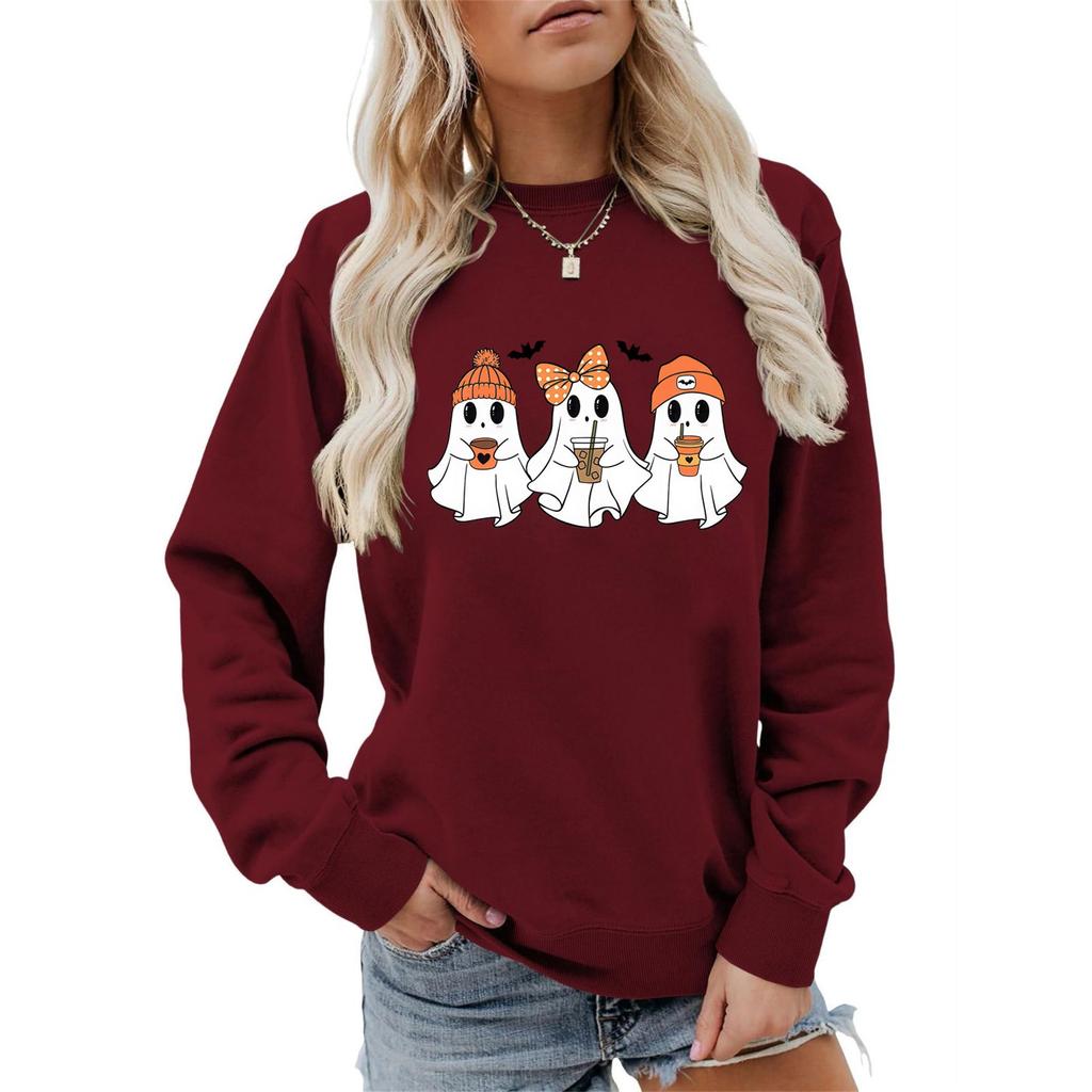 Frauen Kleidung Herbst Winter Halloween Rundhals Langarm Große Lose Plüsch Verdickt Pullover Top