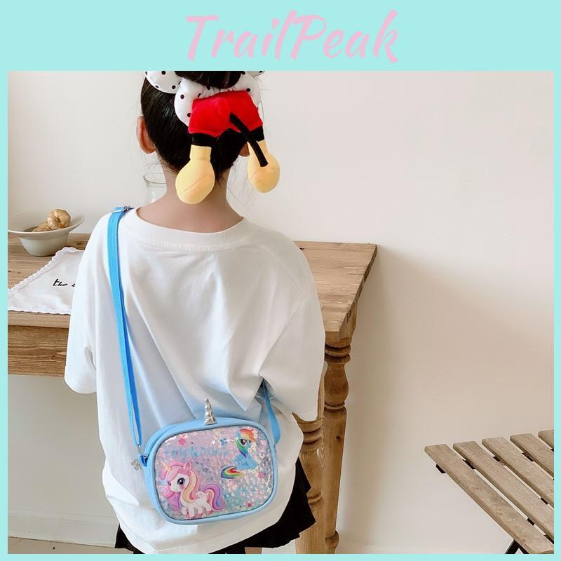 Cartoon Rainbow Unicorn Kids Shoulder Bag With Glitter Sequins For Daily Use
