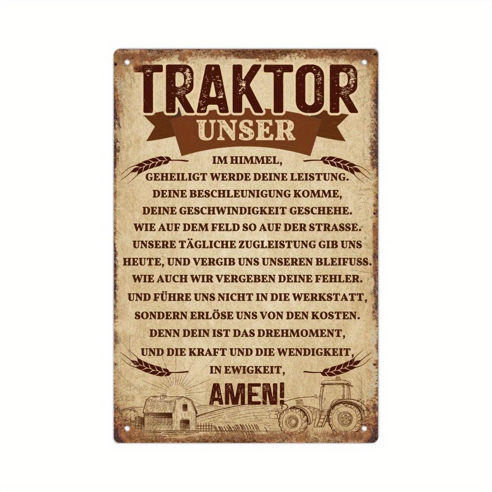 1pc German Metal Tin Sign - "Traktor Unser" Wall Art Decor for Home, Farmhouse, or Ranch, Rustic Wall Hanging with German Quote