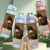1PC Tabby Cat On Rug 750ml Color Plastic Sports Water Bottle Leakproof Flip Straw Lid Suitable for Sports Office Home Use