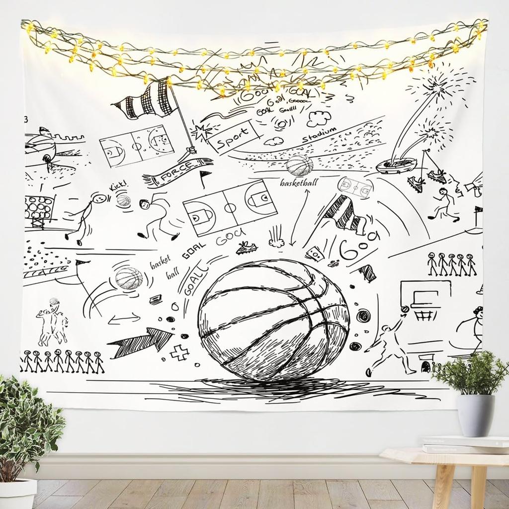 Sports Theme Tapestry for Teen Boys Gift Basketball Tapestry 3D Print Ball Games Wall Hanging For Bedroom Living Room Dorm Decor