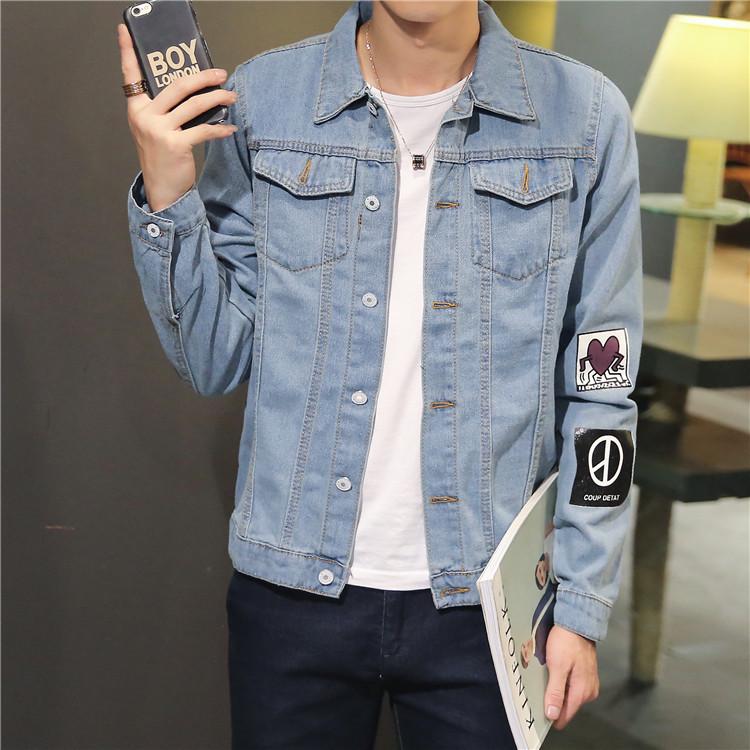 

Новая мужская осенняя джинсовая куртка с модным принтом и отложным воротником S