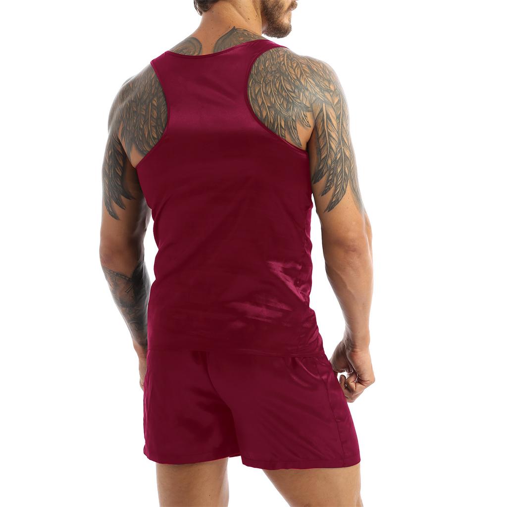 Heren satijnen pyjama's Nachtkleding Mouwloze tanktop Shorts Nachtkleding Nachtkleding Zomernachtjapon Loungewear
