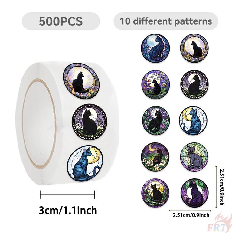 500Pcs/Roll Black Cats Under The Moonlight Kids Rewards Stickers - DIY Scrapbooks Album Decor Sealing Label Decals