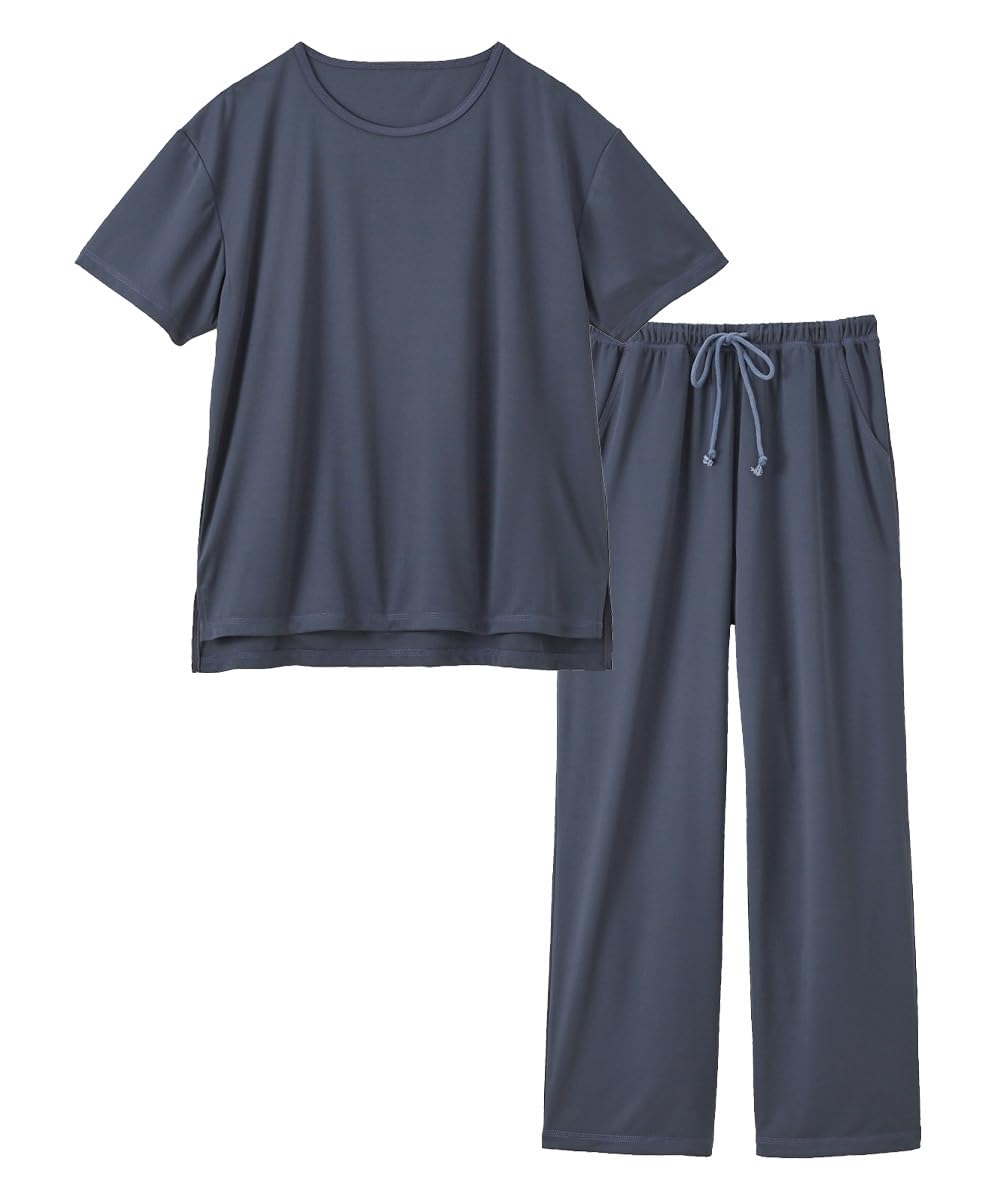 

Pajamas and Loungewear Set for Loungewear Top and Bottom Set Dark [Nissen] Women, Sweat-Absorbent, Quick-Drying (Mesh Lining), Navy, M~L