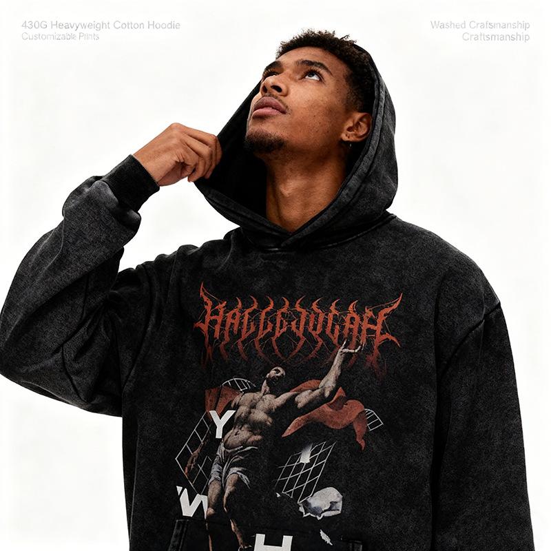 Autumn And Winter European And American High Street Trendy Brand Hooded Sweater Digital Direct Injection Printing Loose Washed Hoodie For Men And Wo