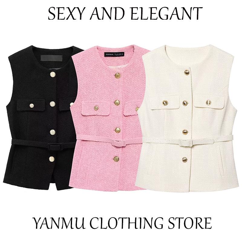 

2025 Spring Women s Punk Vest with Metal Buckle & Belt Decor L