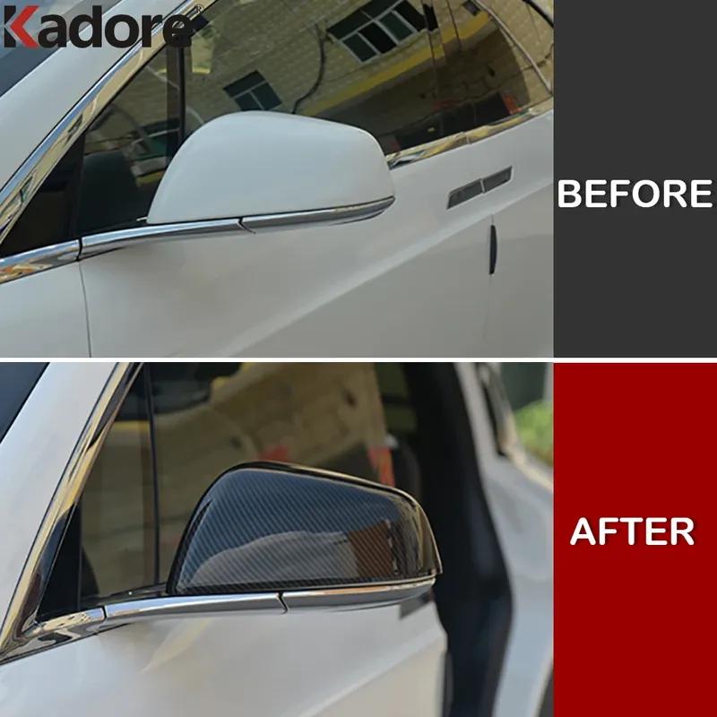 For Tesla Model X 2016 2017 2018    Carbon Fiber Car Rearview Mirror Cover Trim Side Wing Mirrors Cap Accessories