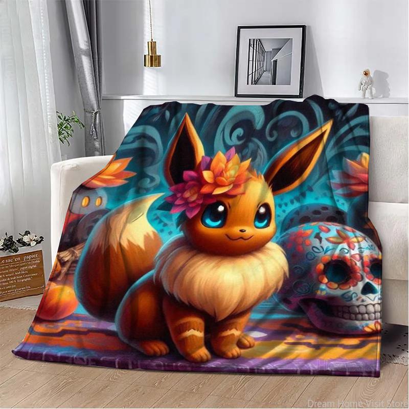 Japan Anime Pokemon Cartoon Eevee Soft Blankets,Warm Throw Blanket Comfortable Blanket for Picnic Beds Sofa Home Bedroom Kids