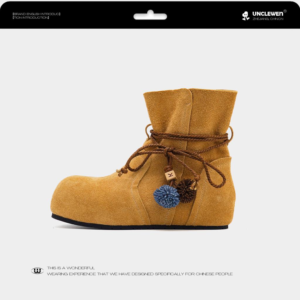 Boken Dolphin Boots~ Niche Strap-on Martin Boots 2025 Autumn New Big Head Heightened Thick-soled Leather Short Boots for Women