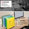 5-Section Inclined Desk File Organizer with Wooden Base Space Saving Metal File Sorter Rack Vertical Multifunctional