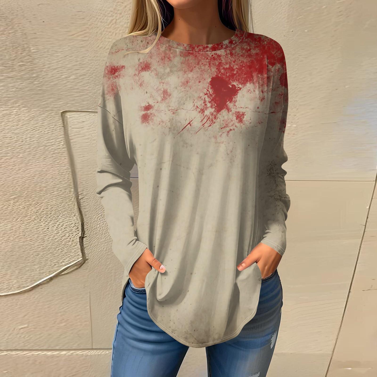 Женская свободная футболка с длинным рукавом с круглым вырезом и принтом — фото 4