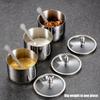Stainless Steel Sugar Bowls With Clear Glass Lid And Spoon Perfect For Storing Salt Candy Coffee Bean In The Kitchens