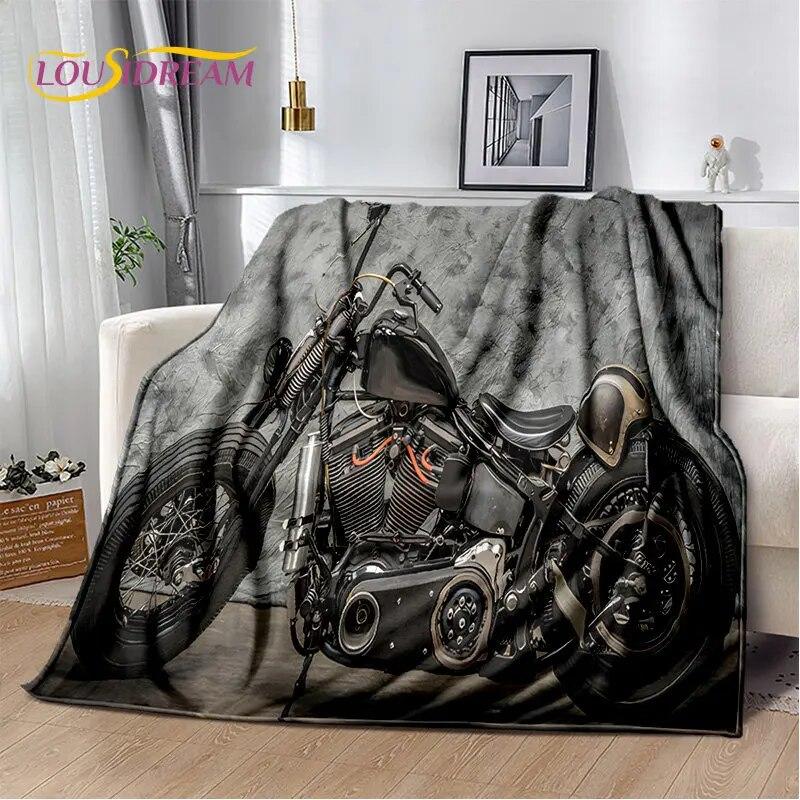 Pătură de pluș moale cu craniu de motocicletă retro, vintage, pătură de flanel, pătură pentru sufragerie, dormitor, pat, canapea, husă de picnic