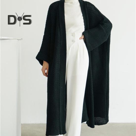 Spring Autumn Women Loose Fit Long Sweater Coat Long Sleeve Solid Color Ankle Length Open Front Knitting Cardigan Outwear